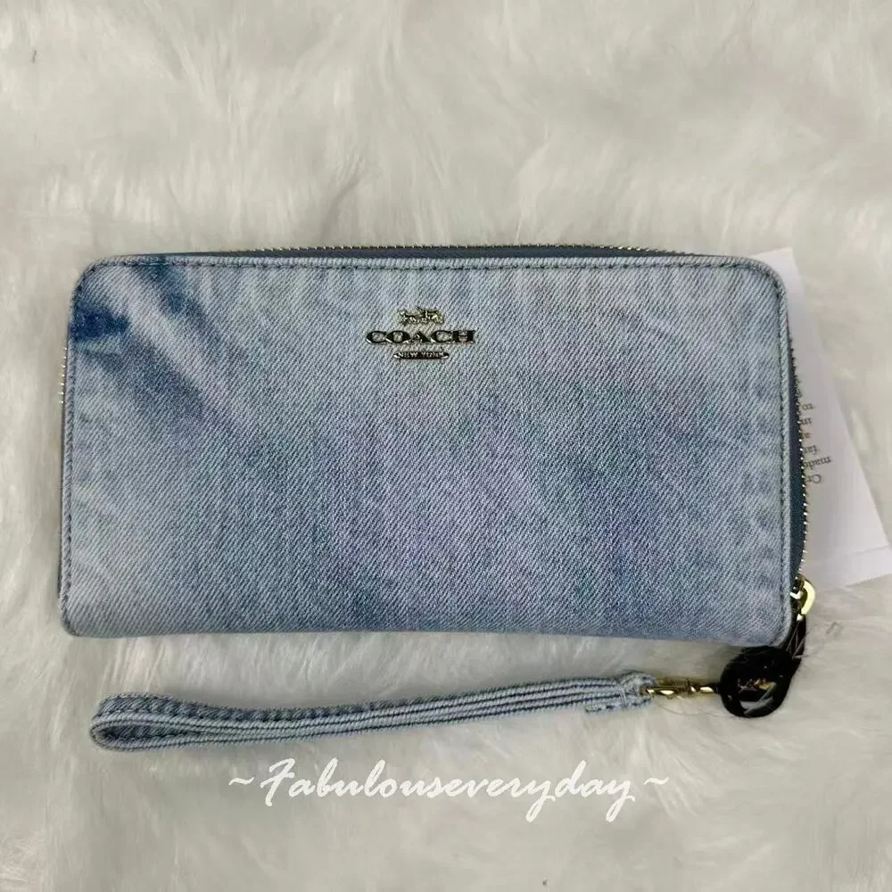 Coach Long Zip Around Wallet In Loved Denim CEC21 denim/Gold/Light Indigo NWT